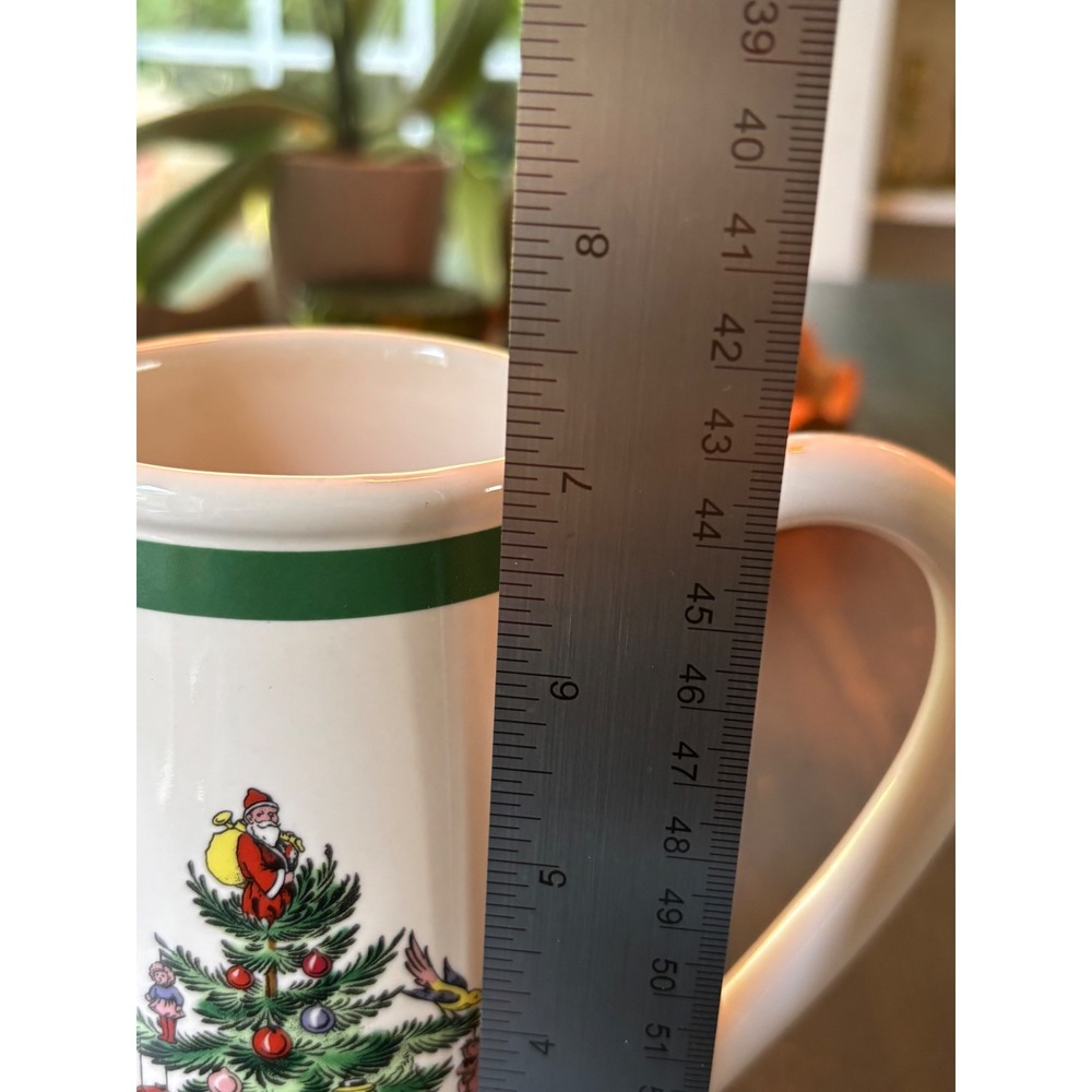 Spode Christmas Tree Pitcher Teleflora Gift Holiday Ceramic Jug White Green Rim - Picture 9 of 11